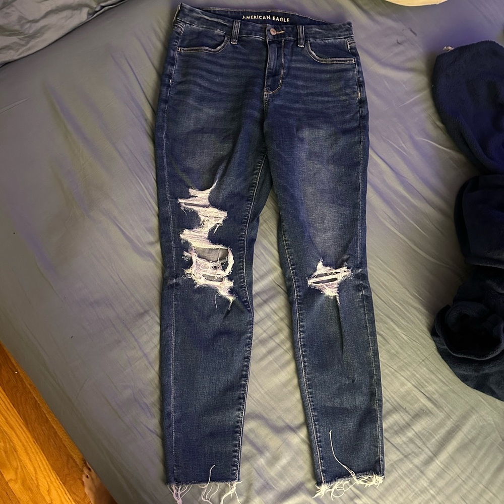 American Eagle Outfitters Next Stretch Distresses Dark Wash Jeans